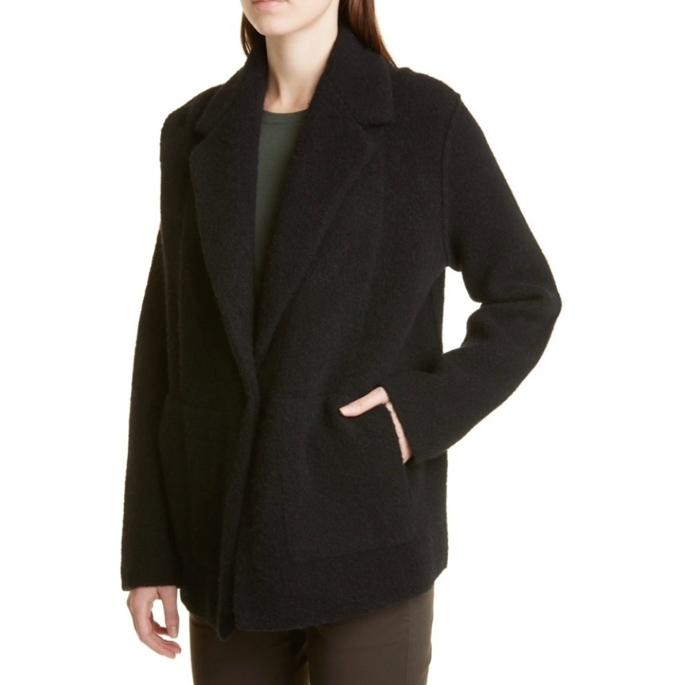 VINCE Oversized Sweater Knit Blazer Merino Wool Alpaca Black Open Front Large - Picture 2 of 16
